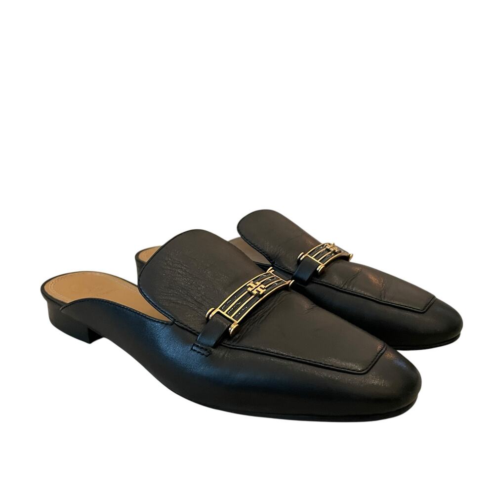 TORY BURCH Black Leather Slip-On Loafer Mules US 8.5 EU 39 - Picture 1 of 16